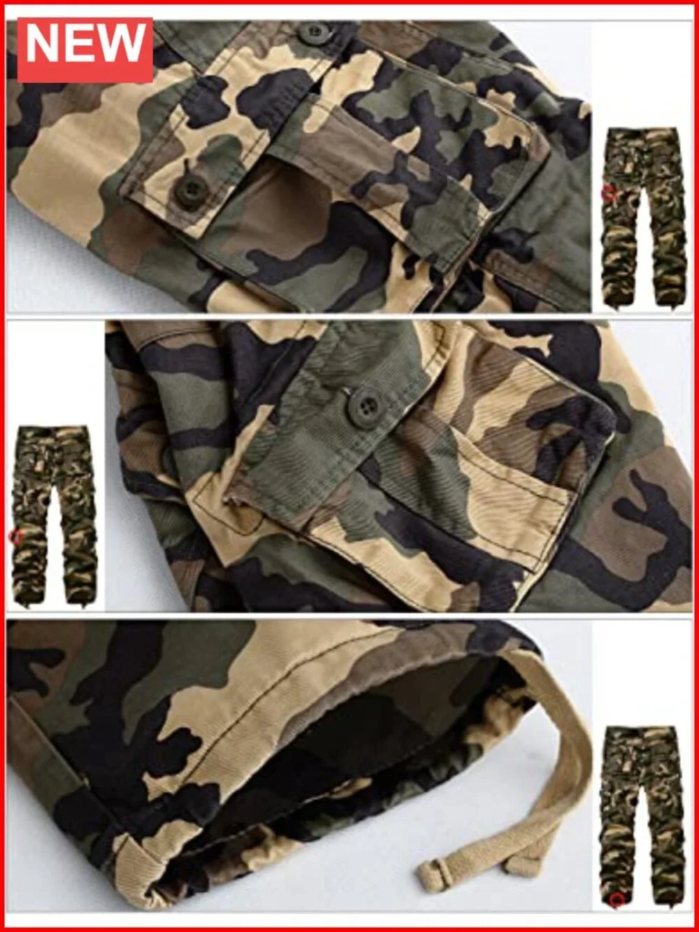 Men's Cargo Pants with 8 Pockets, Adjustable Drawstring Waist, Straight Leg